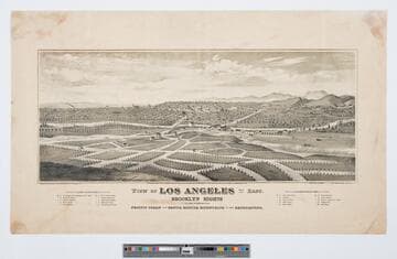 View of Los Angeles from the east. : Brooklyn Hights in the foreground. Pacific Ocean and Santa Monica Mountains in the background