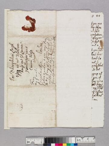 Leigh, Joanna Pury, 1625?-1689. Letter to Theophilus Leigh, approximately 1643-1725
