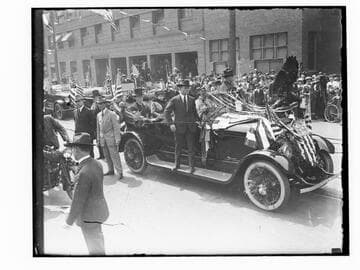 President Woodrow Wilson in car during a parade in Los Angeles, California