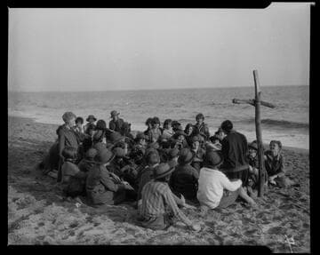 Group on the beach at Santa Monica Girl Scout camp