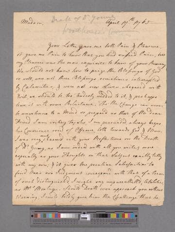 Woodhouse, James. Letter to Elizabeth (Robinson) Montagu