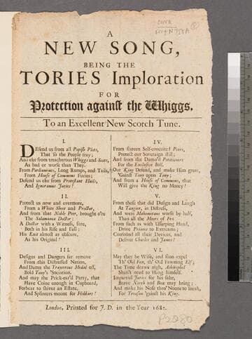 A new song : being the Tories imploration for protection against the Whiggs : to an excellent new Scotch tune