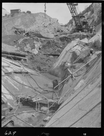 Big Creek - Mammoth Pool - Compacting earth-fill in bottom of cutoff trench