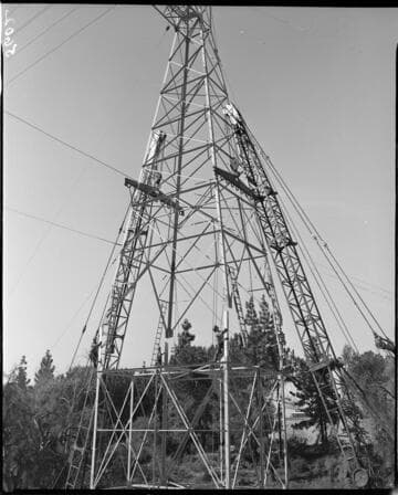 Construction work raising 12 circuit towers out of Eagle Rock Substation