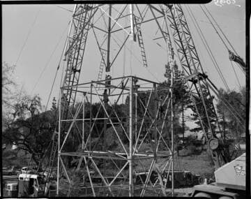 Construction work raising 12 circuit towers out of Eagle Rock Substation