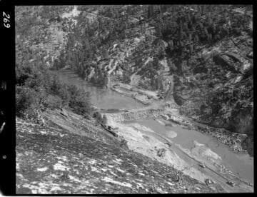 Big Creek - Mammoth Pool - Cofferdam viewed from dome above west abutment