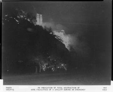 Edison Linemen working to protect distribution poles during a wildfire and cleaning up & restoring service in the fire zone afterwards
