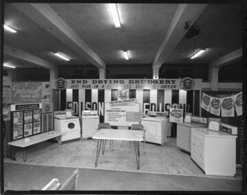 Edison booth at a home show promoting electric dryers and home appliances