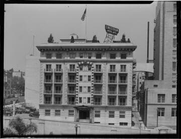 Engstrum Hotel Apartments exterior from Library grounds