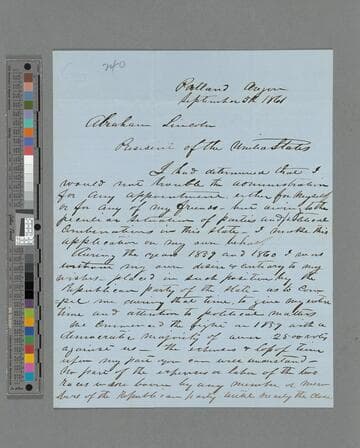 David Logan, Portland, Oregon, letter to Abraham Lincoln