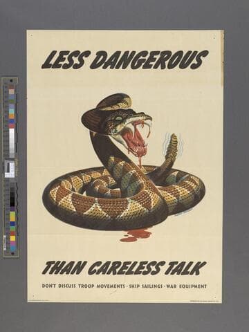Less dangerous than careless talk. Don't discuss troop movements, ship sailings, war equipment