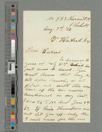 John Wilkes Booth, Philadelphia, letter to V. Butsch