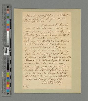 Dennis F. Hanks biographical sketch of Abraham Lincoln's childhood