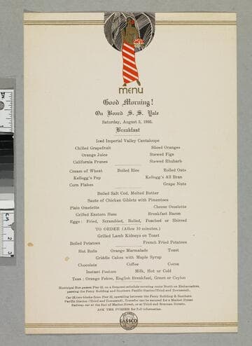 Menu: Good Morning! on board S.S. Yale