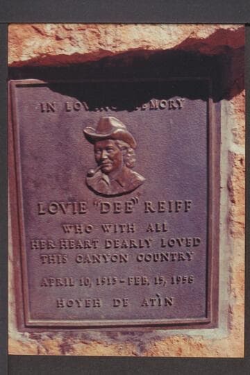 Lovie "Dee" Reiff plaque; Navajo Bridge