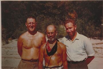 Ed Hudson, Otis Marston and Wayne McConkie near end of Cataract Canyon-Glen Canyon traverse