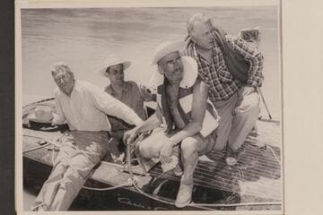Crew of the "Hudson" at Lees Ferry prior to start through Grand Canyon on the run of 1950, June:  Joe Desloge, Guy Forcier, Dock Marston and Jordan Rust
