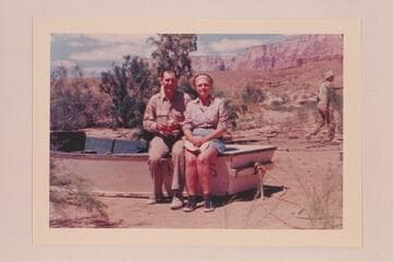 Malcolm and Fredonia Moss.  At Lees Ferry, end of San Juan run with Nevills