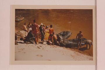 Part of the Gibbs party and their rafts.  The Hatch boloney boats are downstream as crew make exchanges.  Canyon City.  Mile 238 3/4