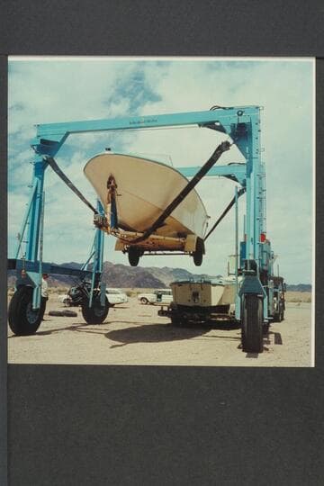 Unloading 22-ft. Turbocraft in first shipment to Mack Miller