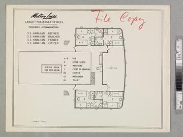 Cargo-passenger vessels, passenger accommodations : S.S. Hawaiian Refiner, S.S. Hawaiian Rancher, S.S. Hawaiian Farmer, S.S. Hawaiian Citizen