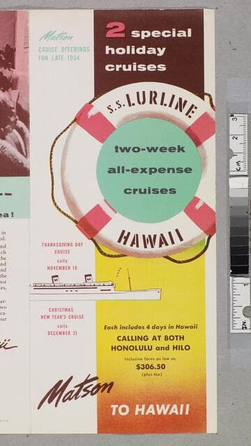 2 special holiday cruises : S. S. Lurline two-week all expense cruises to Hawaii