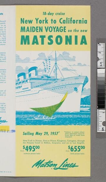 18-day cruise New York to California maiden voyage on the new Matsonia