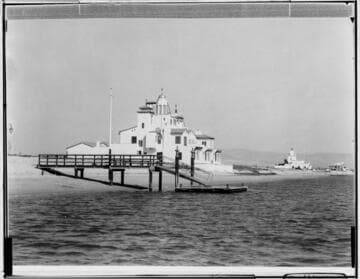 Lido Isle beach, pier, and buildings, Newport Beach. approximately 1930
