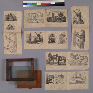 Glass drawing slate within a wooden frame, circa 1885