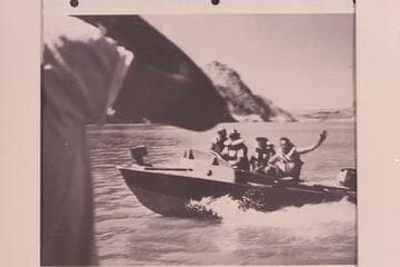 The "BOOTOO" on Lake Mead at foot of Iceberg Canyon.  Buzz Belknap at the controls