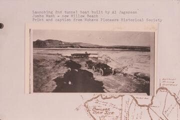 Launching second tunnel boat built by Al Jagerson.  Jumbo Wash; now Willow Beach