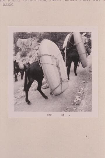 The Sportyaks riding out the Kaibab Trail.  Clif, Robin and Tick Segerblom left the party at Bright Angel Creek and their craft went out on mule back