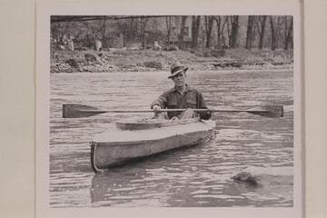 Harold H. Leich in his folding kayak "Rob Roy" leaving Glenwood Springs