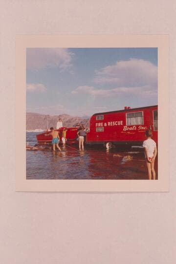 Bill Austin directing launching of jet fire-boat.  Landing at Boulder City
