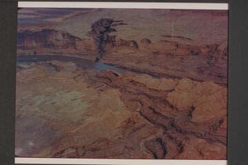 Down Cedar Canyon.  Warm Springs Canyon opposite.  Tapestry Wall.  Glen Canyon.  Approximate gauge:  23,000 cfs