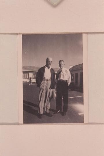 Dock Marston and Wayne Hiser at end of 1948 run through Grand Canyon; Boulder City, Nevada