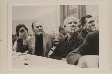 Jim Jordan and Dock Marston listen to speeches at the Emery Kolb birthday party; Grand Canyon