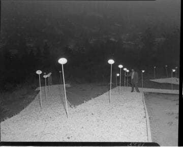 Close-up of light placement on illuminated "M" (Monrovia) on hillside